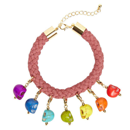 Cord Bracelet With 7 Colored Skulls