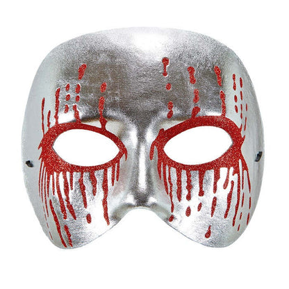 Unisex Silver Psycho Mask With Red  Bleeding Eyes