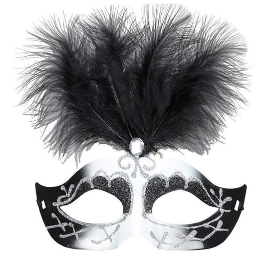 Black & White Venice Eyemask , Gem & Feathers