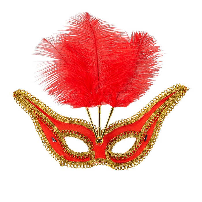Red Eyemask With Gold Trim & Feathers