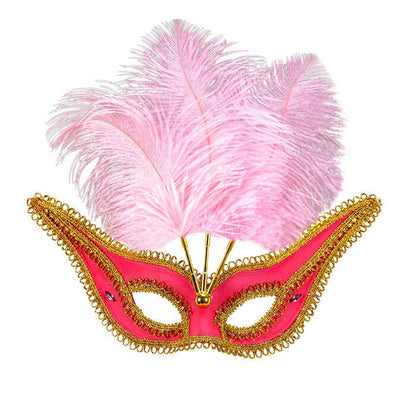 Pink Eyemask With Gold Trim & Feathers