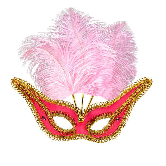 Pink Eyemask With Gold Trim & Feathers
