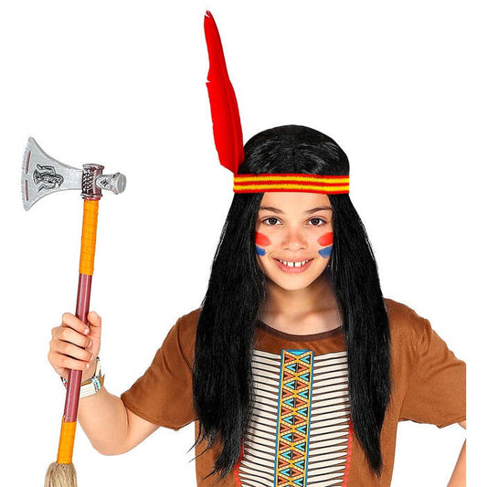 Indian Wig With Headband & Feather In Polybag