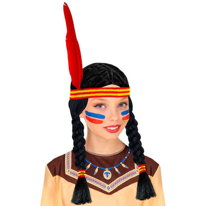 Indian Wig With Headband & Feather In Polybag