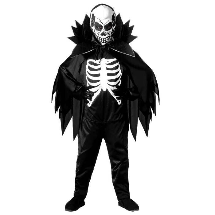 Skeleton  Jumpsuit, Cape With Stand-Up Collar, Mask 