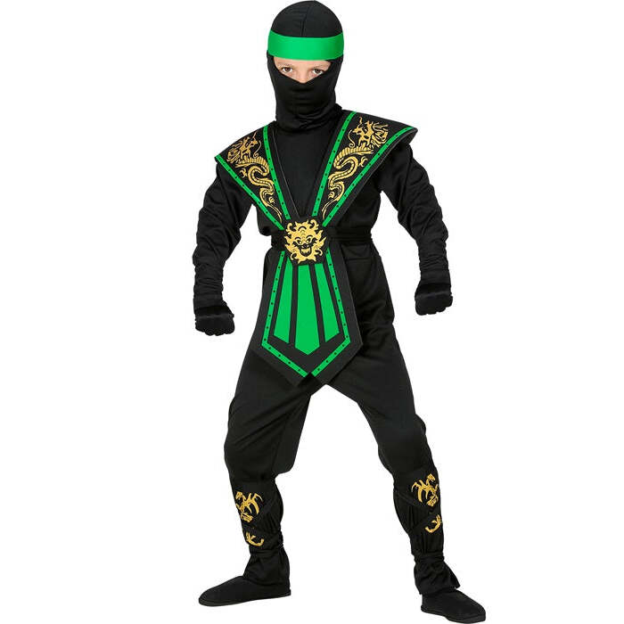 Green Kombat Ninja  Jumpsuit, Chestpiece, Belt, Arm And Legties, Mask, Headband 