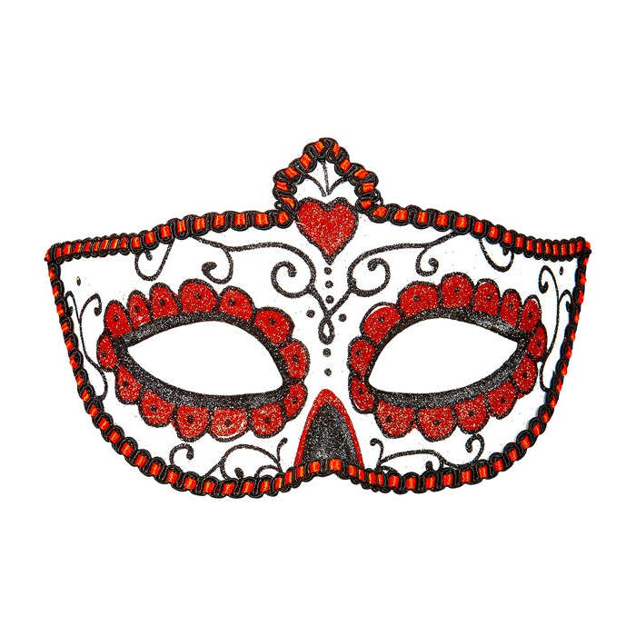 Dia De Los Muertos Eyemask Decorated With Black & Red 