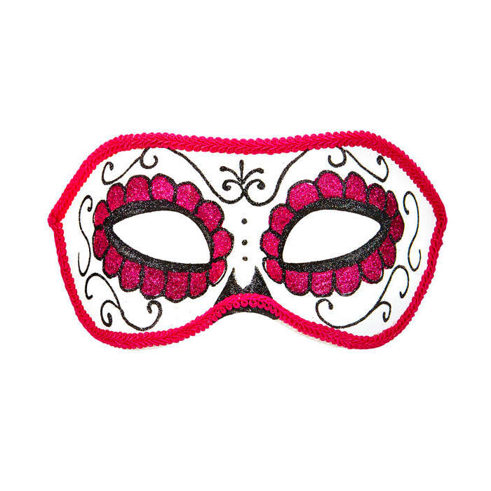 Unisex Dia De Los Muertos Eyemask Decorated With Black & Pink 
