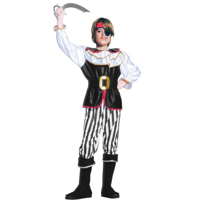 Pirate  Coat With Jabot, Pants, Belt, Boot Covers, Headband, Eye-Patch 