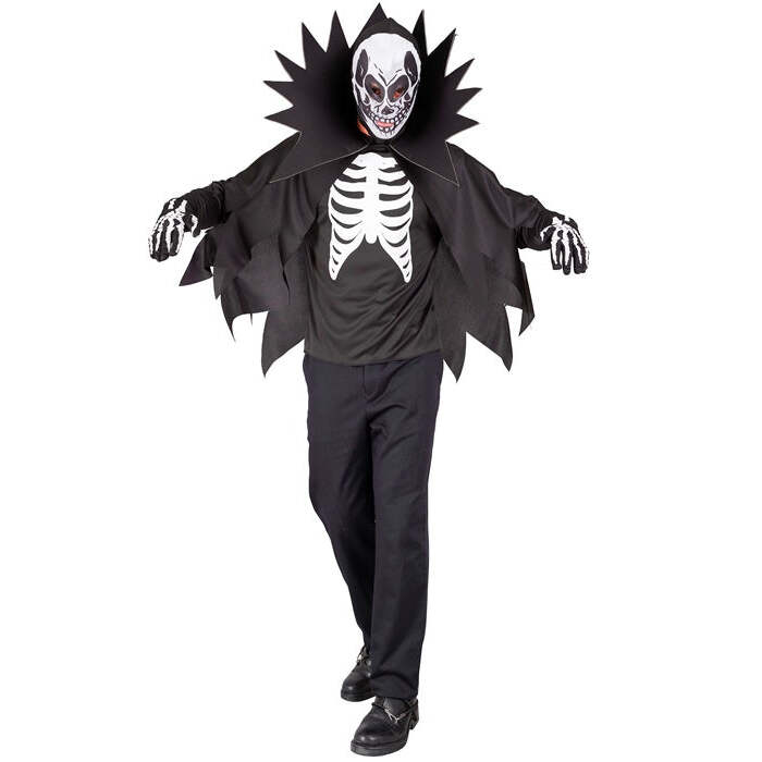 Scary Skeleton  Coat, Cape With Stand-Up Collar, Mask 