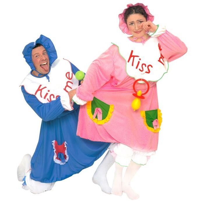 Baby Blue And Pink Ass.  Dress With Bib, Pantaloons, Bonnet 