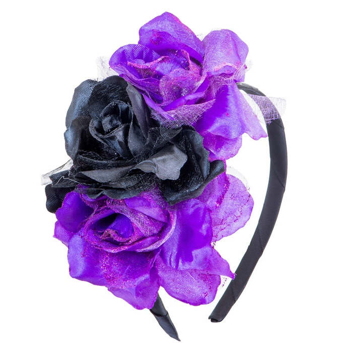 3 Purple-Black Roses Headband 