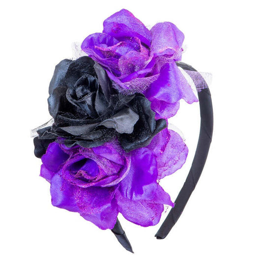 3 Purple-Black Roses Headband 