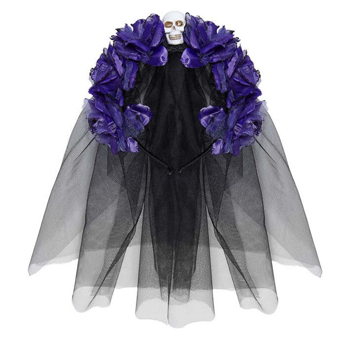 6 Purple Roses Headband With Skull & Veil