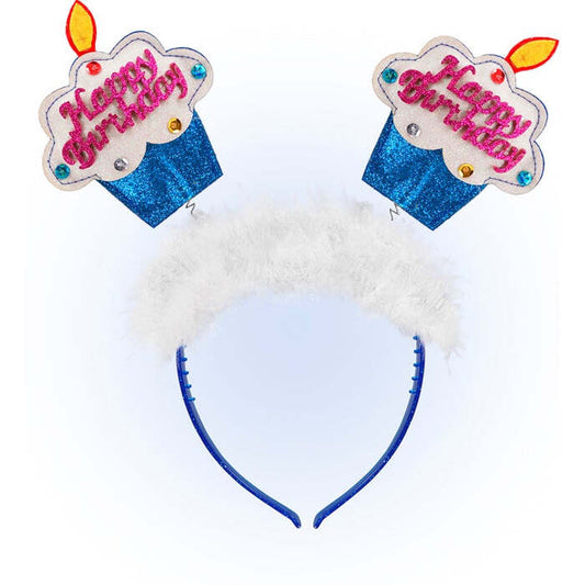 Azure  Happy Birthday Cake Head Bopper With Marabou
