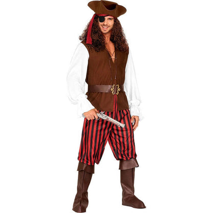 Pirate  Shirt With Vest, Pants, Belt, Boot Covers, Headband, Hat, Eye-Patch 