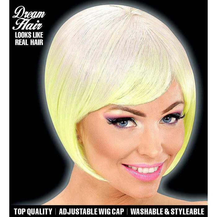 Purple-Neon Yellow Melange Fashion Wig In Full Color Pvc Box
