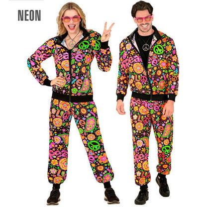 Neon Peace & Love Hippie Party Fashion Tracksuit  Jacket, Pants 