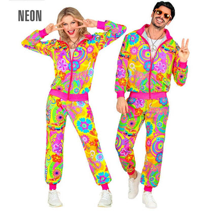 Neon Groovy Love Hippie Party Fashion Tracksuit  Jacket, Pants 