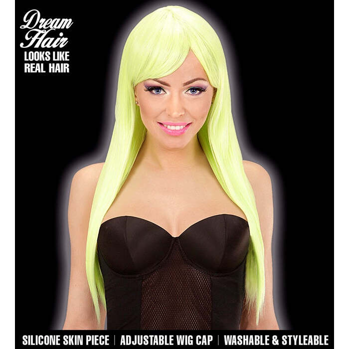 Neon Yellow Fashion Wig In Full Color Pvc Box