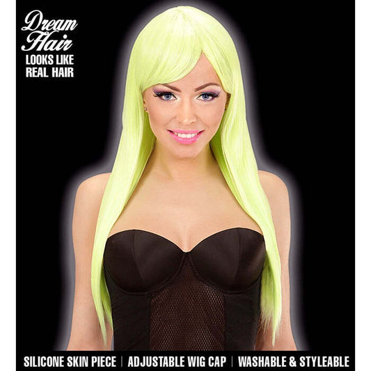 Neon Yellow Fashion Wig In Full Color Pvc Box