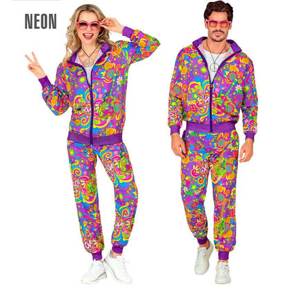 Neon Flower Power Hippie Party Fashion Tracksuit  Jacket, Pants 