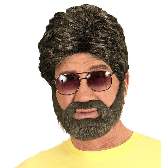 Brown Player Wig & Beard In Box