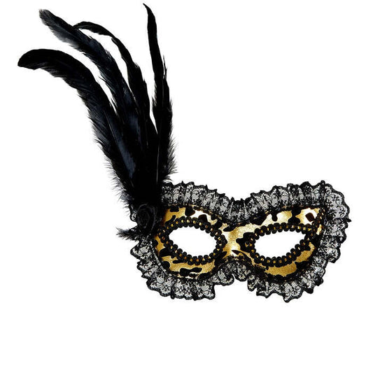 Flocked Gold Eyemask With Lace Trim, Rose & Feathers