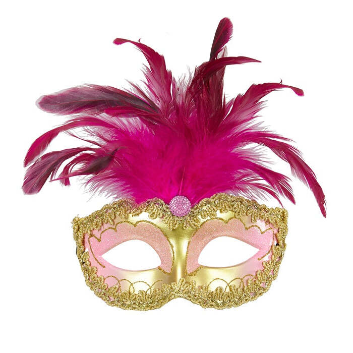 Gold Royal Eyemask With Strass Gem, Decorated  & Feathers