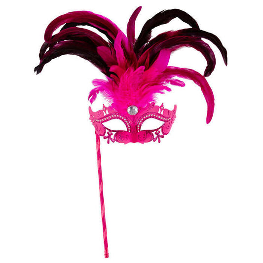 Pink Marquise Eyemask On A Stick Decorated With Strass, , Gem& Feathers