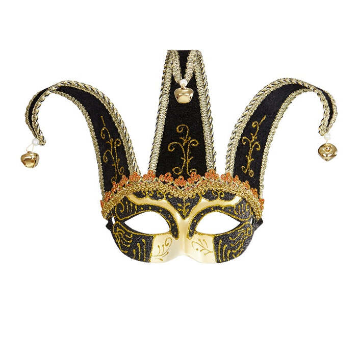 Black Jolly Mask Decorated With Gold & Black  With Jingle Bells Unisex