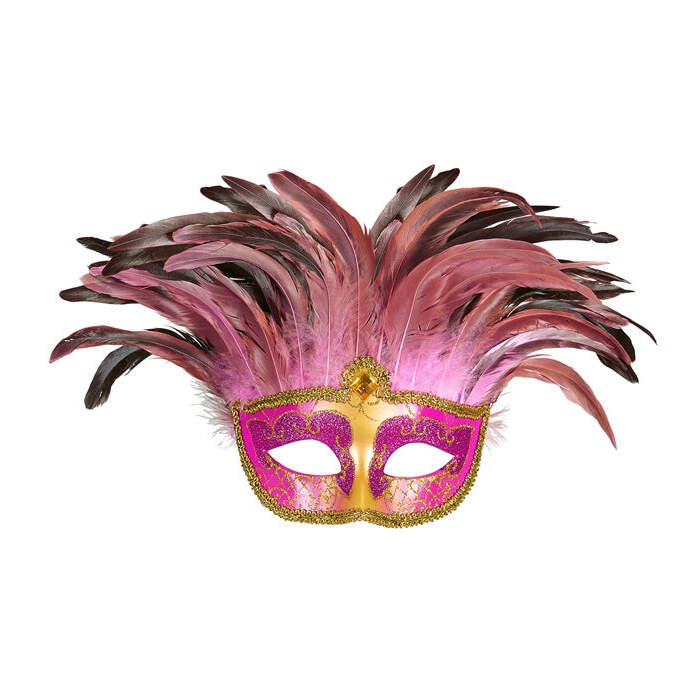 Pink Comtesse Mask Decorated , Gem & Feathers