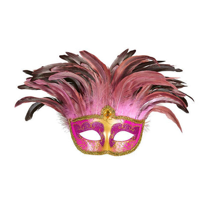 Pink Comtesse Mask Decorated , Gem & Feathers