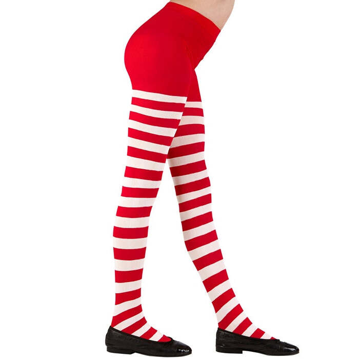 White/Red Striped Pantyhose 70 Den