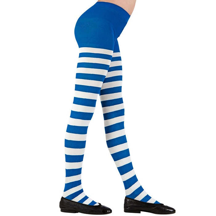 White/Blue Striped Pantyhose 70 Den