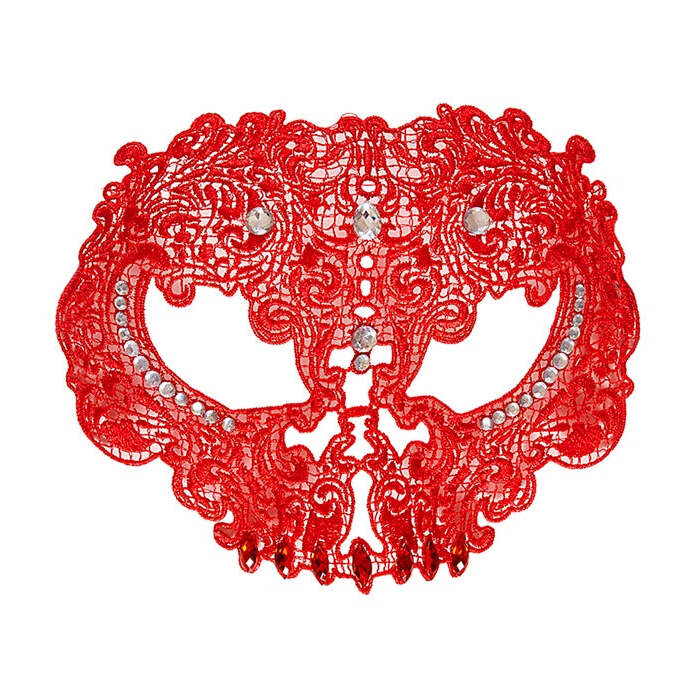 Red Lace Skull Mask Decorated With Strass & Gems