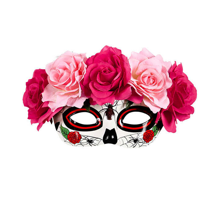 Dia De Los Muertos Eyemask Decorated With Red & Pink Roses