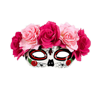 Dia De Los Muertos Eyemask Decorated With Red & Pink Roses