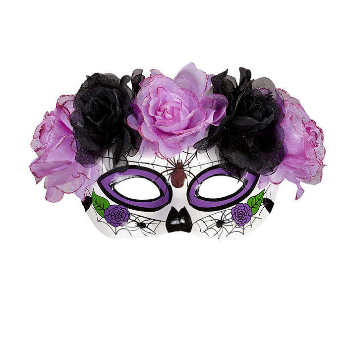 Dia De Los Muertos Eyemask Decorated  Purple & Black Roses