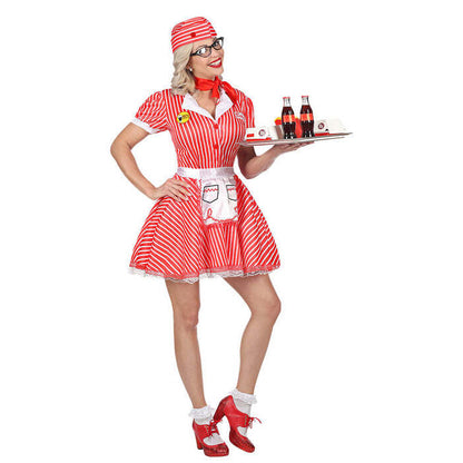 50S Waitress  Dress With Petticoat, Apron, Pin, Neckscarf, Headpiece 