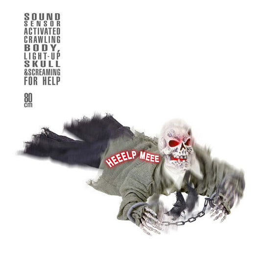 Sound Sensor Activated Animated Skeleton Groundbreaker Wth Crawling Body, Light-Up Skull And Screaming For Help 80 Cm