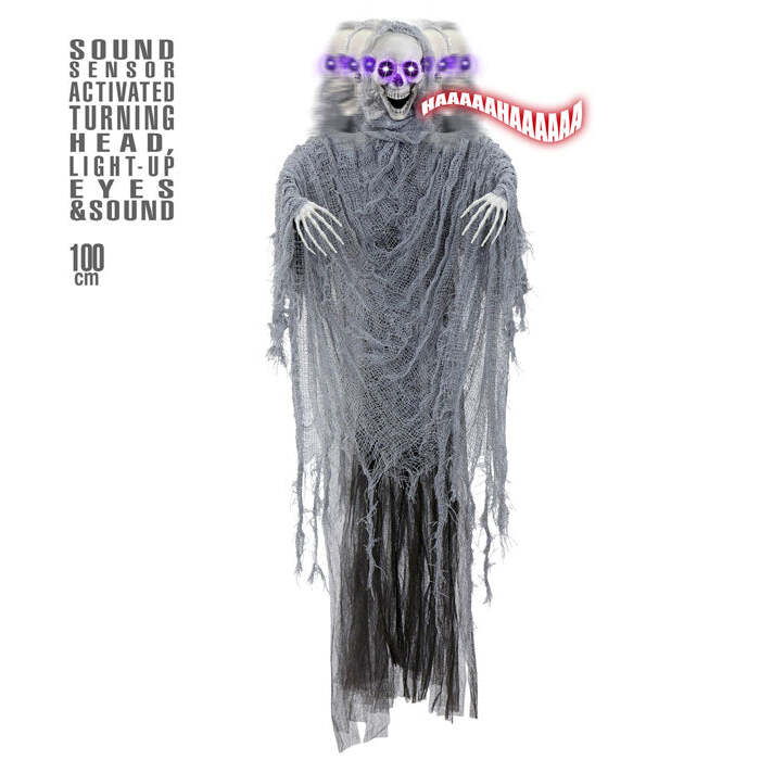 Sound Sensor Activated Animated Grim Reaper With Turning Head, Light-Up Eyes And Sound 100 Cm