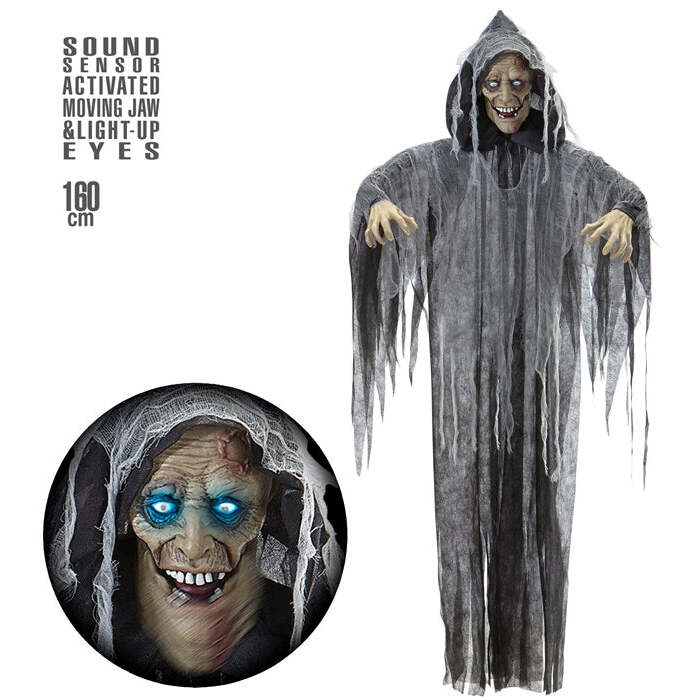 Sound Sensor Activated Talking Zombie With Moving Jaw & Light Up Eyes 160 Cm - Speaks 3 Different Rhymes 