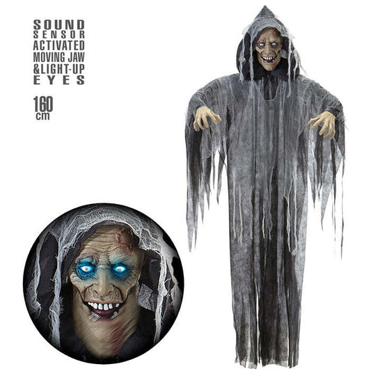 Sound Sensor Activated Talking Zombie With Moving Jaw & Light Up Eyes 160 Cm - Speaks 3 Different Rhymes 