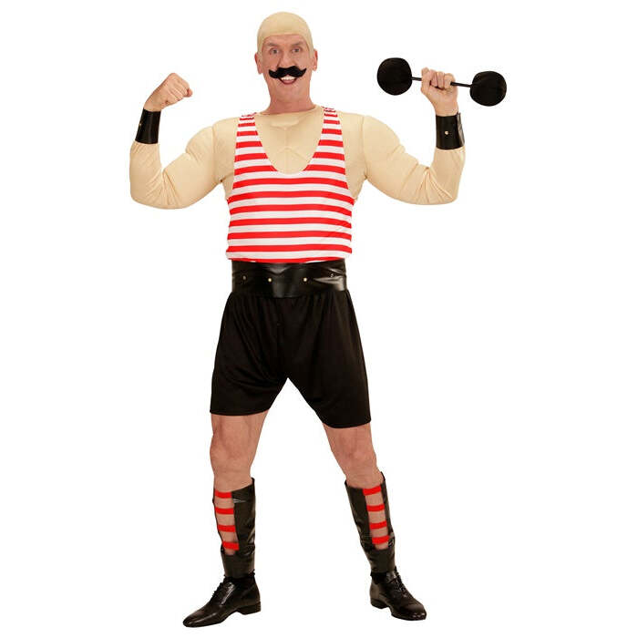 Strong Man  Muscle Shirt, Tank Top, Shorts, Belt, Cuffs, Leg Pieces, Dumbbell 