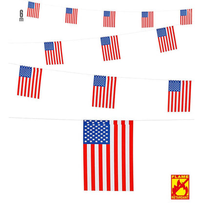 Usa Flag Garland 6 M  Flag Size 15 X 20,5 Cm  - Flame Retardant