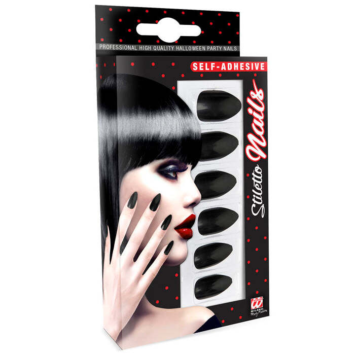 Set Of 12 Self-Adhesive Black Stiletto Nails