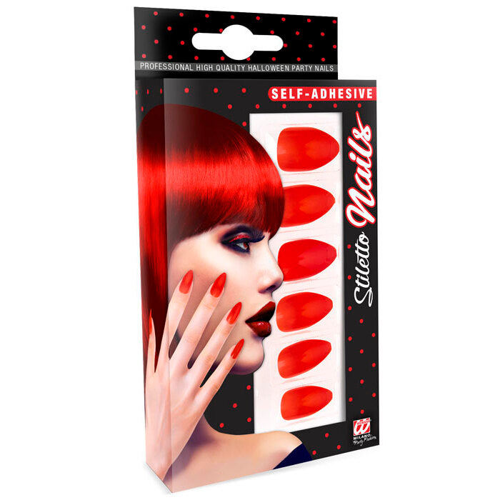 Set Of 12 Self-Adhesive Red Stiletto Nails