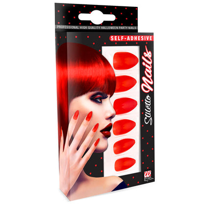 Set Of 12 Self-Adhesive Red Stiletto Nails