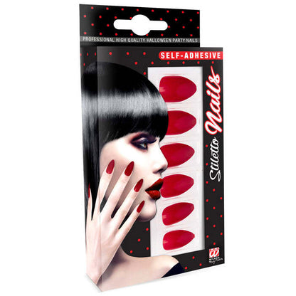 Set Of 12 Self-Adhesive Burgundy Stiletto Nails